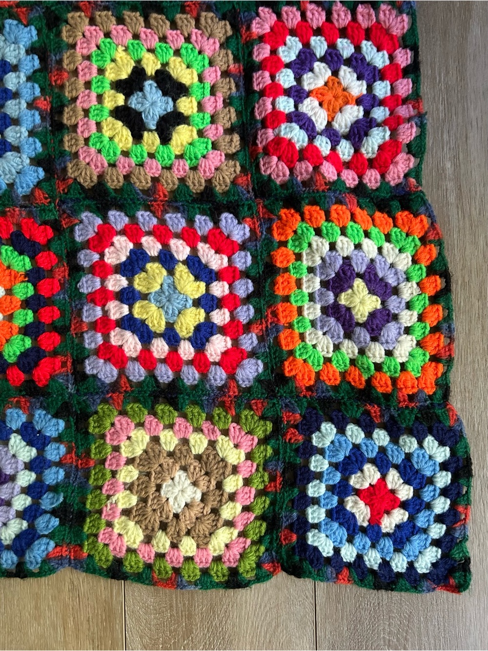 Handmade Multicolor Crochet Granny Squares Afghan Throw